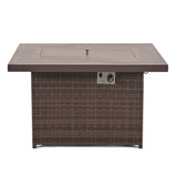 24/7 Shop at Home 43 Inch Rectangular Outdoor Patio 55,000 BTU Rattan Firepit Table with Glass Wind Guard