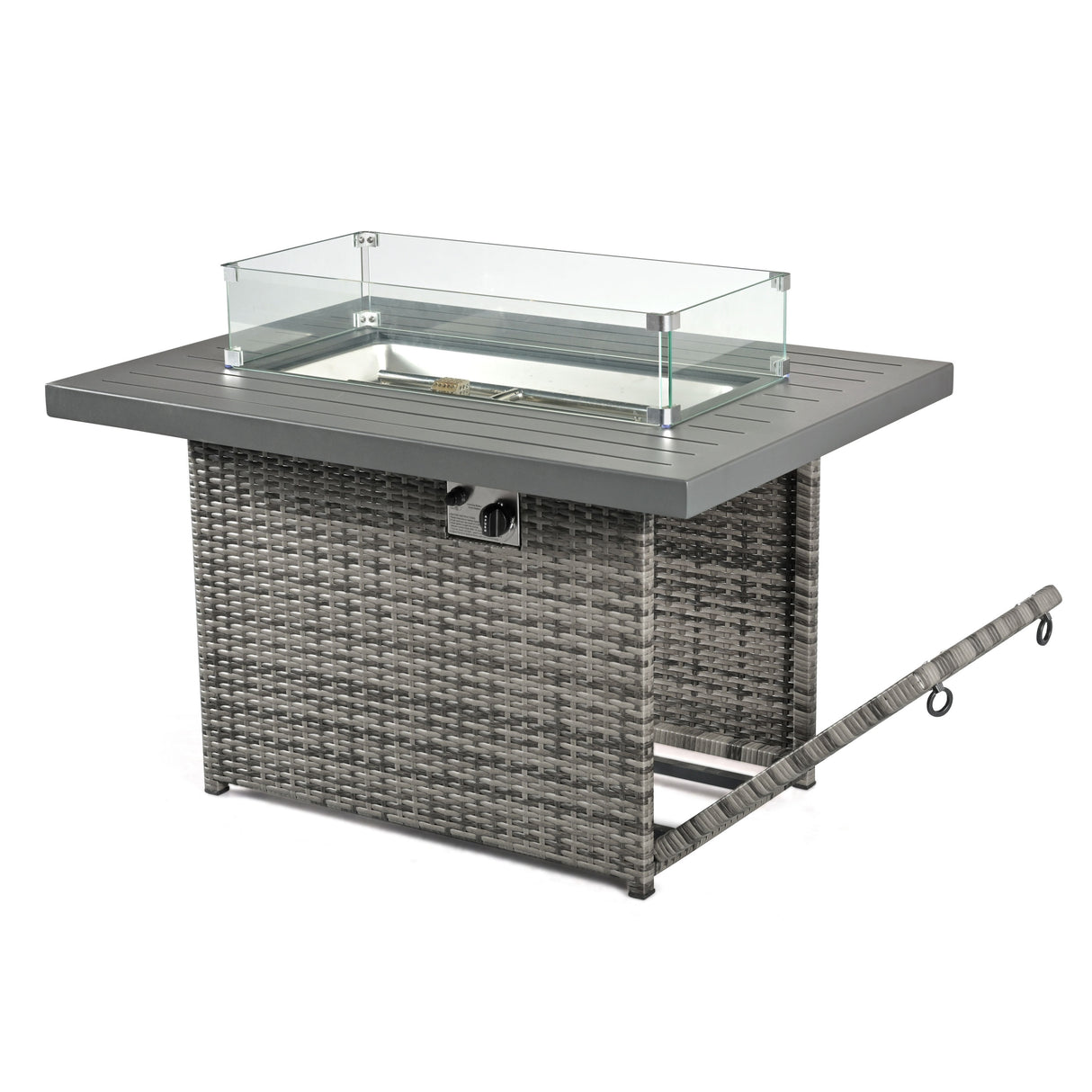 24/7 Shop at Home 43 Inch Rectangular Outdoor Patio 55,000 BTU Rattan Firepit Table with Glass Wind Guard