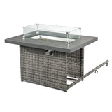 24/7 Shop at Home 43 Inch Rectangular Outdoor Patio 55,000 BTU Rattan Firepit Table with Glass Wind Guard