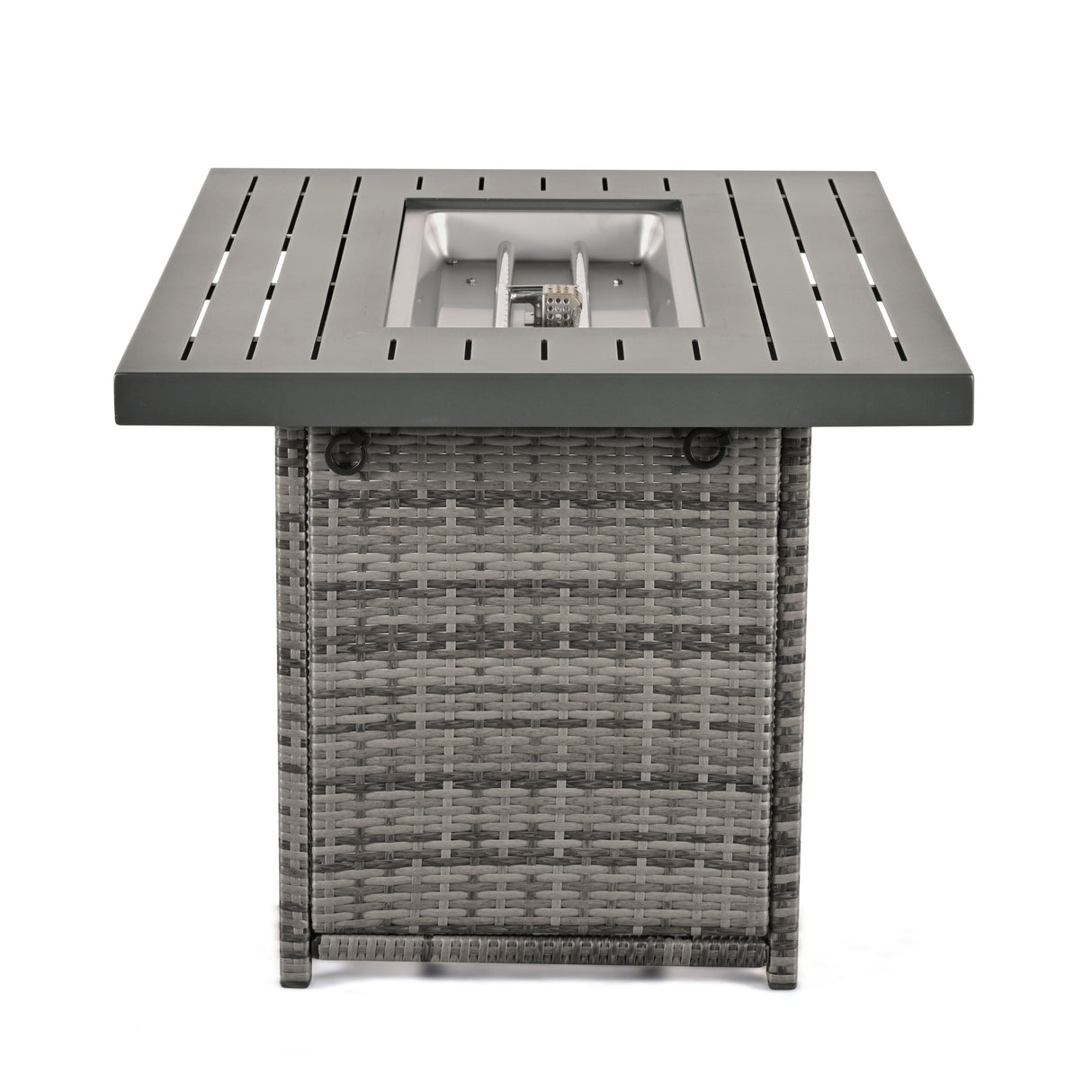 24/7 Shop at Home 43 Inch Rectangular Outdoor Patio 55,000 BTU Rattan Firepit Table with Glass Wind Guard