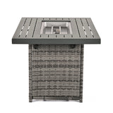 24/7 Shop at Home 43 Inch Rectangular Outdoor Patio 55,000 BTU Rattan Firepit Table with Glass Wind Guard