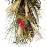 24" Autumn Harvest Wheat and Eucalyptus with Feathers Teardrop Swag - Unlit