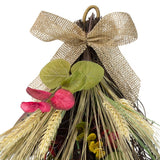 24" Autumn Harvest Wheat and Eucalyptus with Feathers Teardrop Swag - Unlit