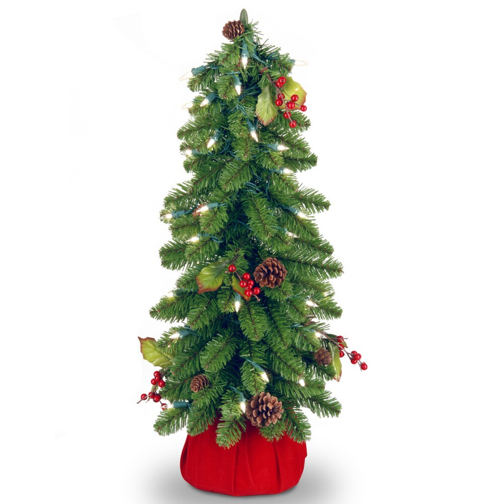 National Tree Company 2 ft. Downswept Forestree with Cones and Red Berries in a Red Cloth Bag