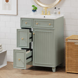 24-Inch Bathroom Vanity Cabinet with Ceramic Sink, 2 Drawers, 1 Door