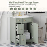 24-Inch Bathroom Vanity Cabinet with Ceramic Sink, 2 Drawers, 1 Door