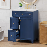 24-Inch Bathroom Vanity Cabinet with Ceramic Sink, 2 Drawers, 1 Door