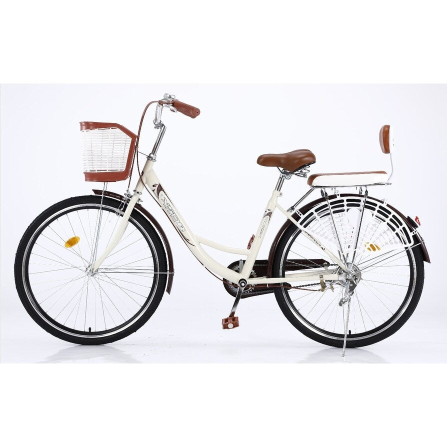 24 Inch Classic Retro Style Bike With Basket And Backseat