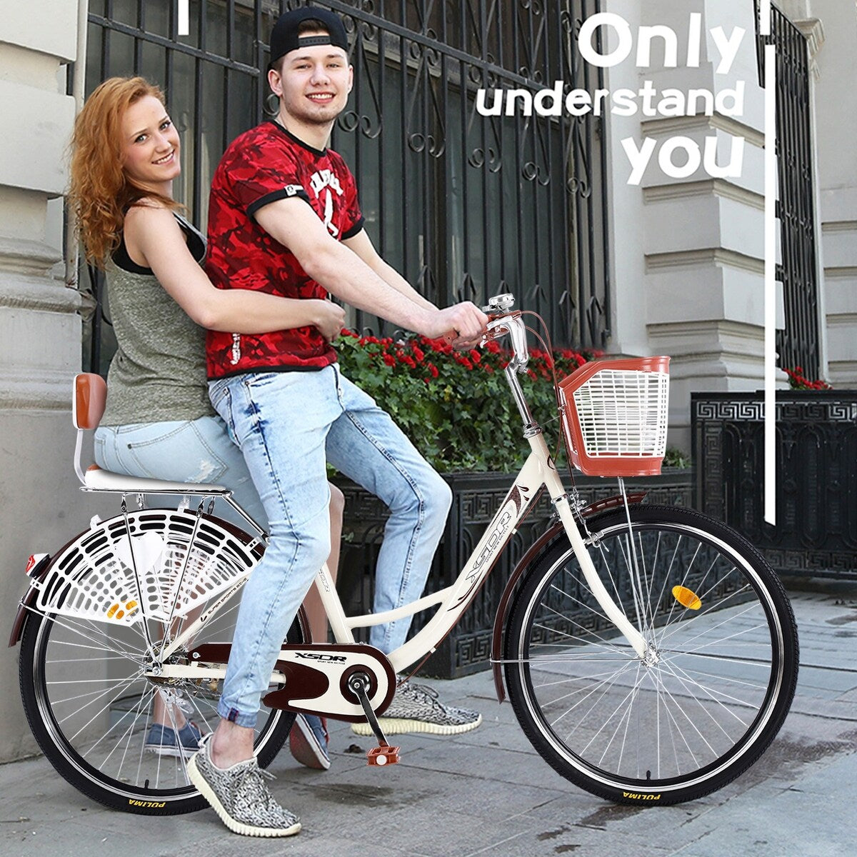 24 Inch Classic Retro Style Bike With Basket And Backseat