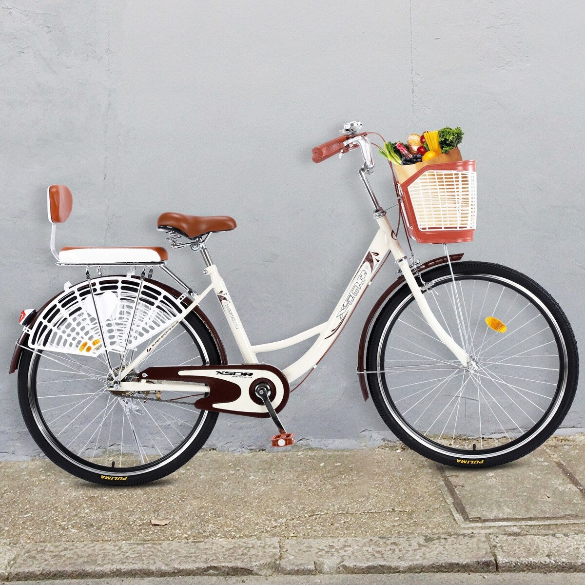 24 Inch Classic Retro Style Bike With Basket And Backseat
