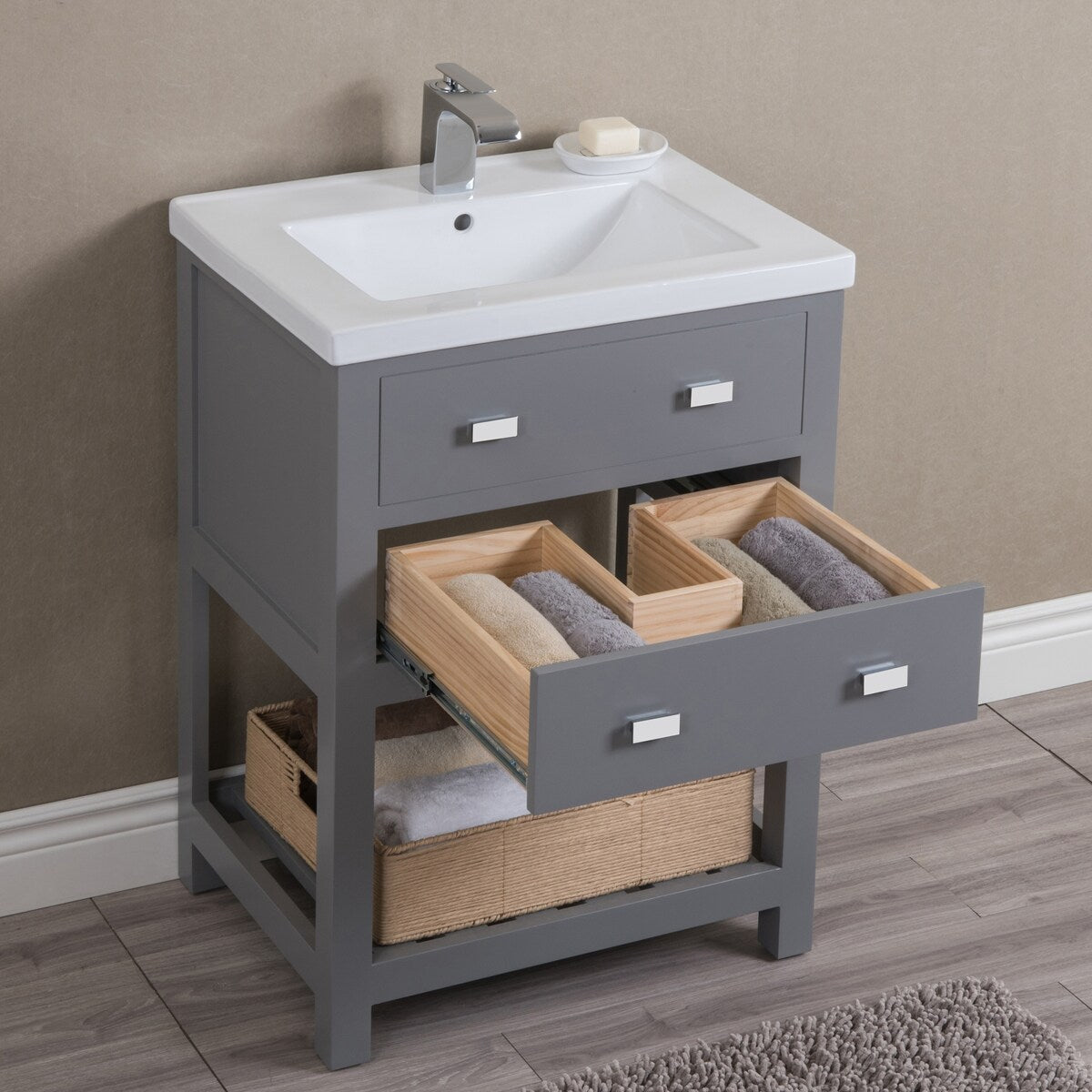 Viola 24-inch MDF 1-drawer Single Bowl Ceramic Top Vanity