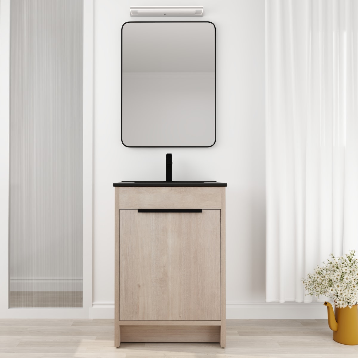24 Inch Freestanding Bathroom Vanity with Black Ceramic Sink & 2 Soft-Close Cabinet Doors