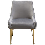 24 Inch Pleated Dining Side Chair, Set of 2, Smooth Gray Velvet Upholstery