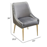 24 Inch Pleated Dining Side Chair, Set of 2, Smooth Gray Velvet Upholstery