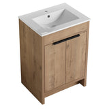 24 Inch Plywood Freestanding Bathroom Vanity Set with Integrated Ceramic Basin and Doors