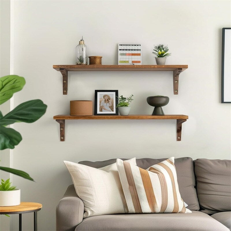 24 Inch Rustic Bathroom Shelves Wall Mount Kitchen Storage - 23.6"D x 5.9"W x 5.9"H