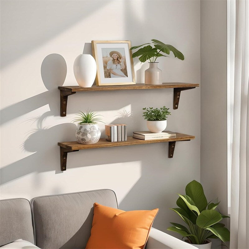 24 Inch Rustic Bathroom Shelves Wall Mount Kitchen Storage - 23.6"D x 5.9"W x 5.9"H