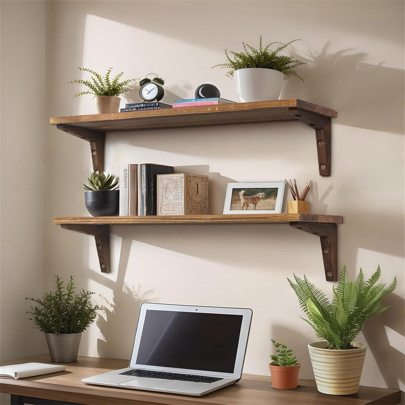24 Inch Rustic Bathroom Shelves Wall Mount Kitchen Storage - 23.6"D x 5.9"W x 5.9"H