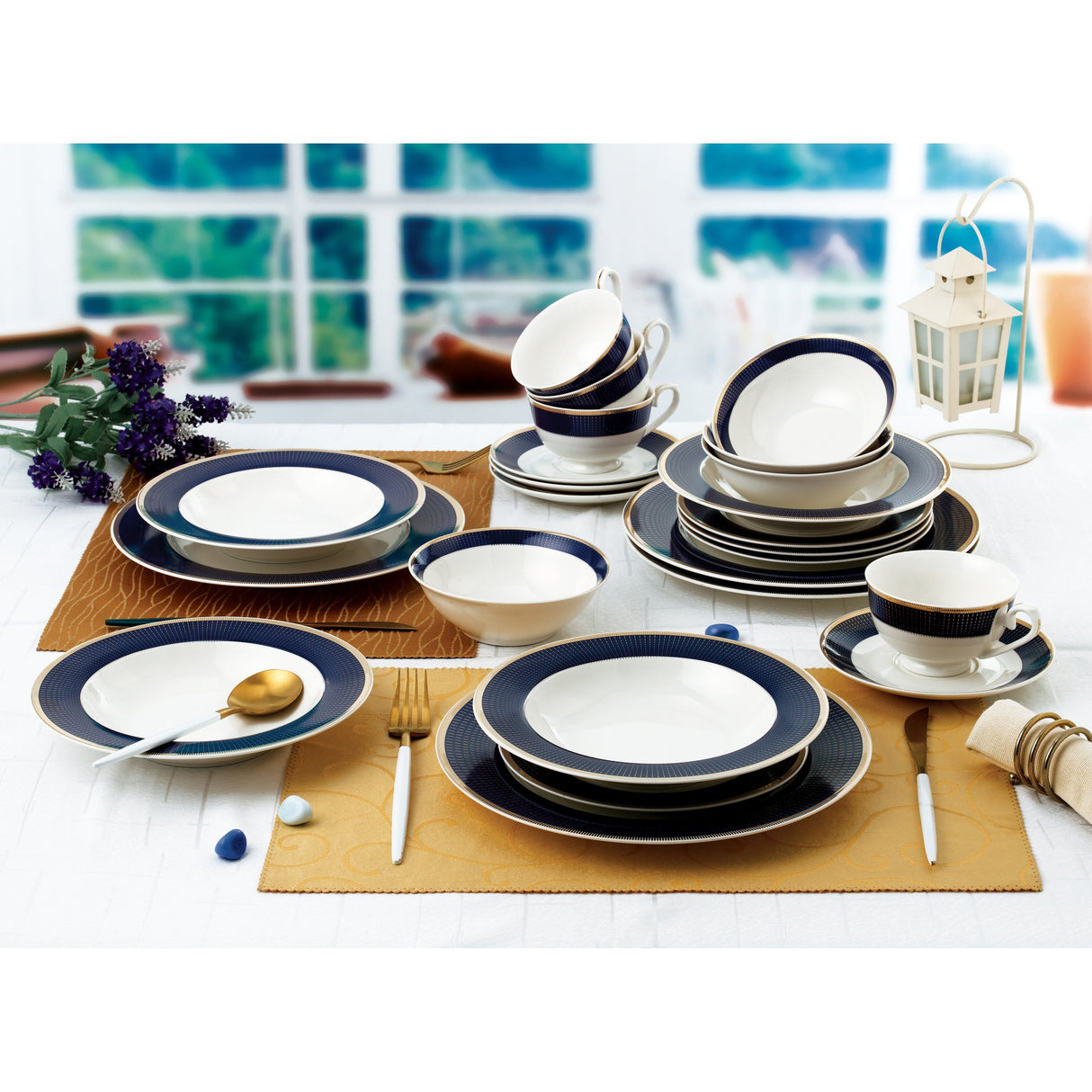 24 Piece Dinnerware Set-Bone China, Service for 4 by Lorren Home Trends