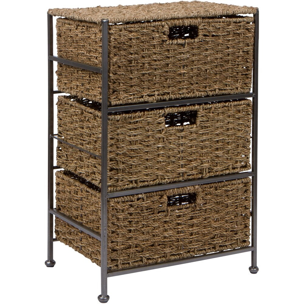 24" Seagrass and Metal 3-Drawer Storage Chest Side Table by Trademark Innovations