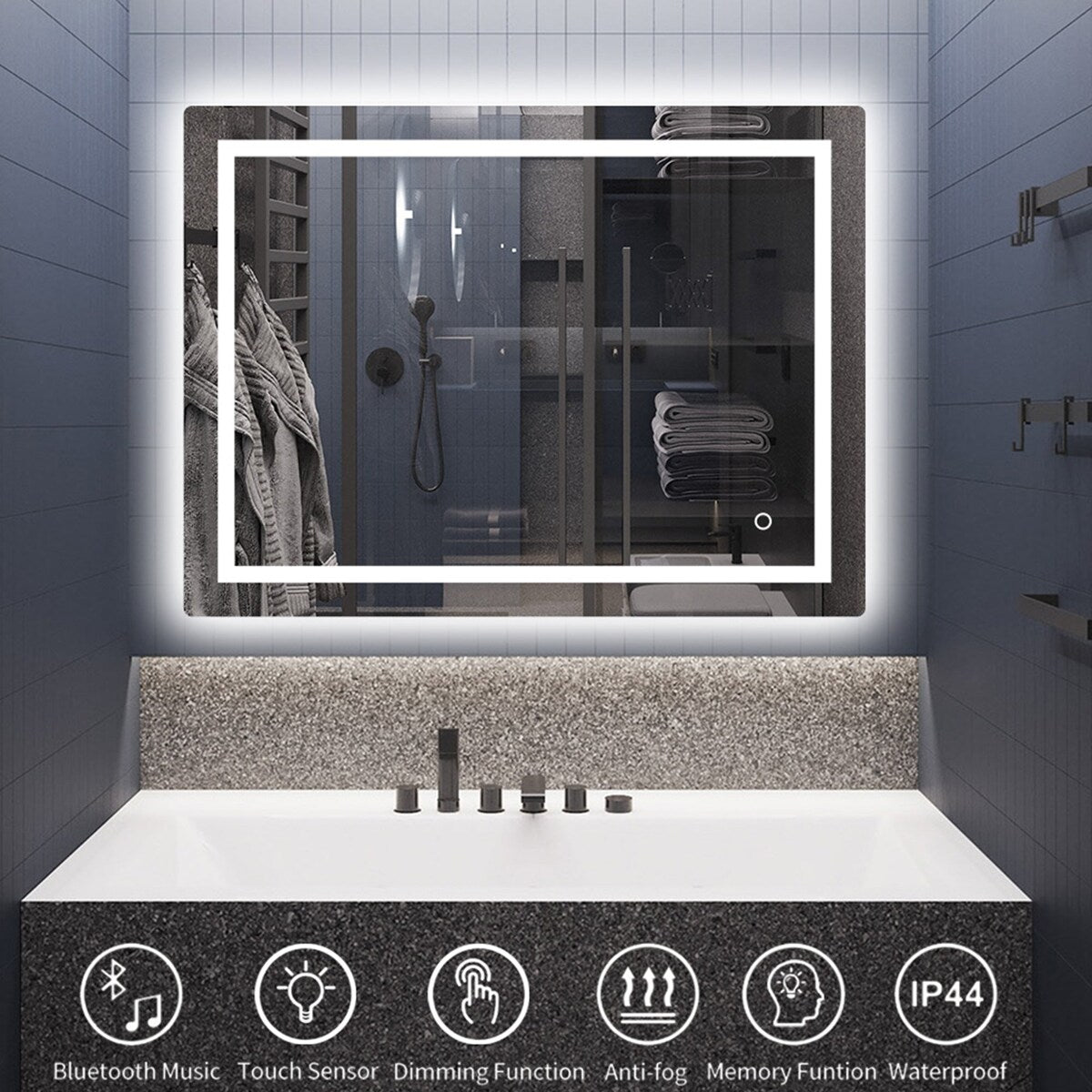 32 in. W x 24 in. H Rectangular Frameless Bluetooth Music Anti-Fog LED Light Bathroom Vanity Mirror - 32x24"