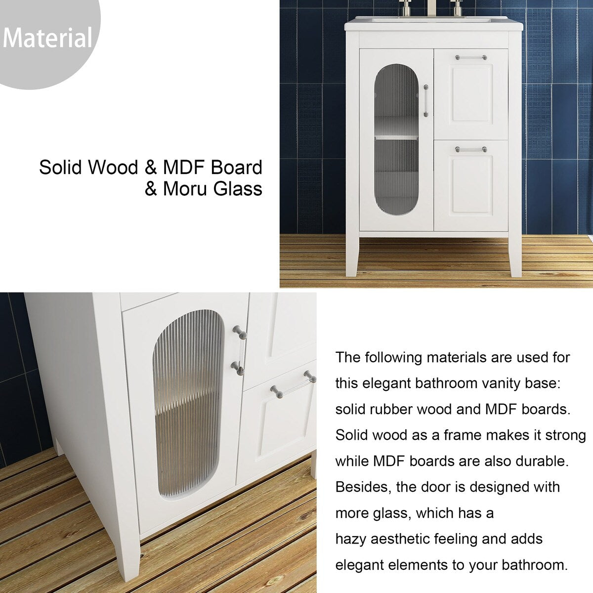 24 in. W x 33 in. H Solid Wood and MDF Bathroom Vanity with Ceramic Sink, Door and Drawers