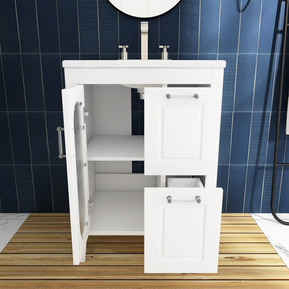 24 in. W x 33 in. H Solid Wood and MDF Bathroom Vanity with Ceramic Sink, Door and Drawers