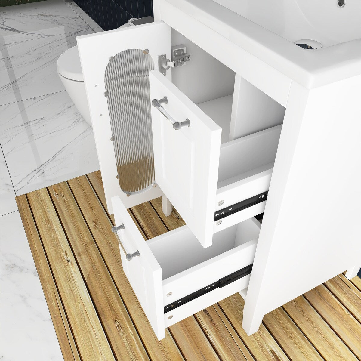 24 in. W x 33 in. H Solid Wood and MDF Bathroom Vanity with Ceramic Sink, Door and Drawers