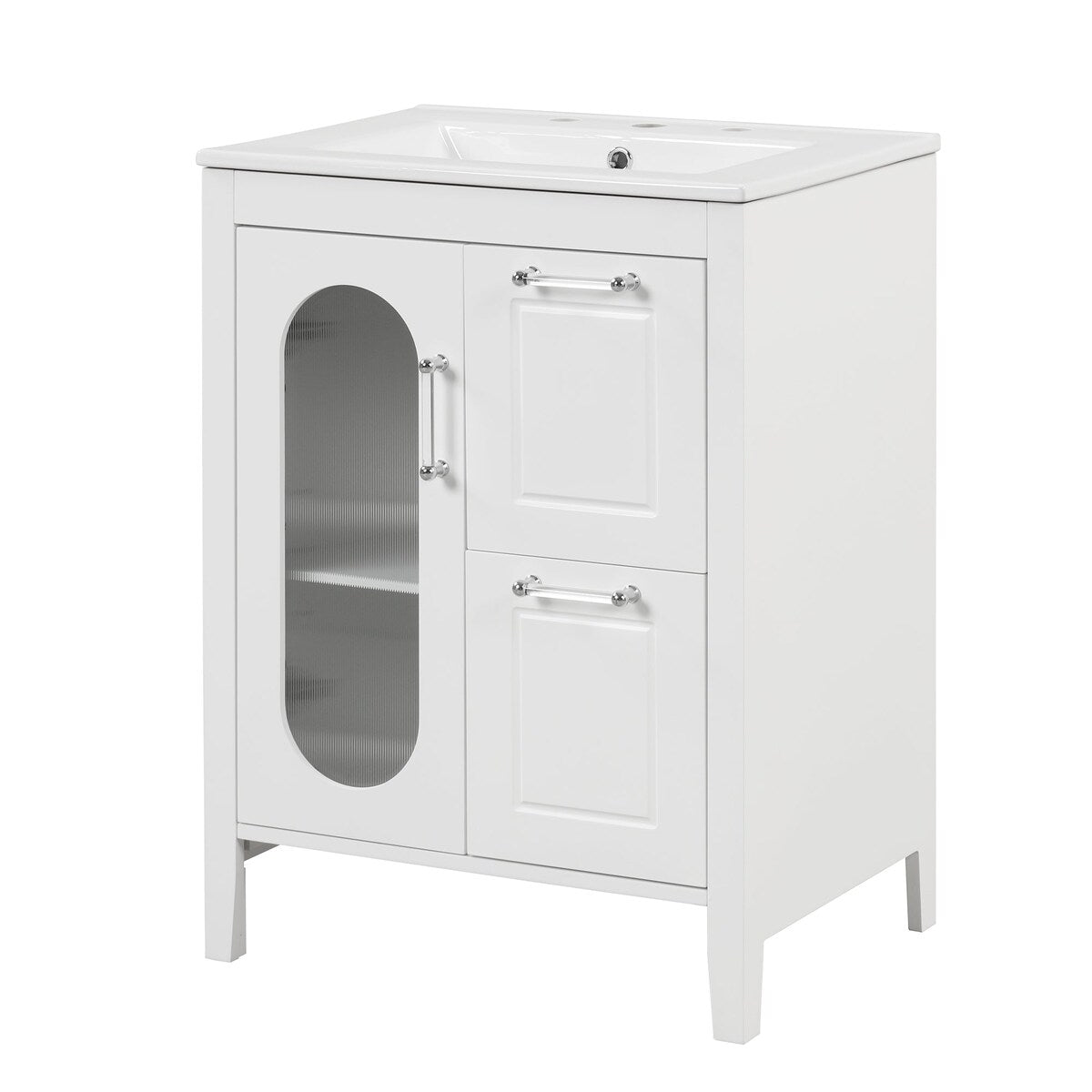 24 in. W x 33 in. H Solid Wood and MDF Bathroom Vanity with Ceramic Sink, Door and Drawers