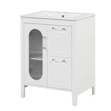 24 in. W x 33 in. H Solid Wood and MDF Bathroom Vanity with Ceramic Sink, Door and Drawers