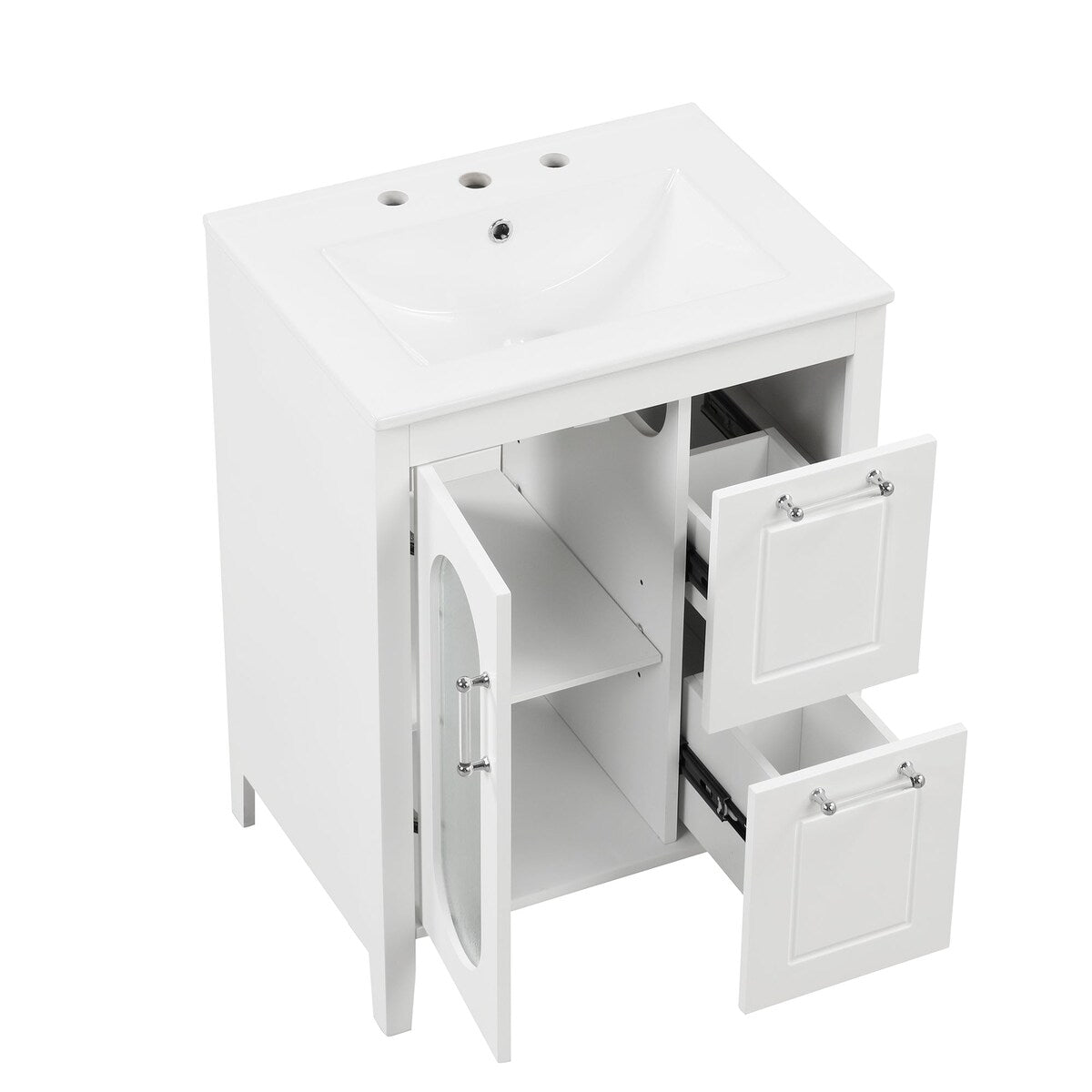 24 in. W x 33 in. H Solid Wood and MDF Bathroom Vanity with Ceramic Sink, Door and Drawers