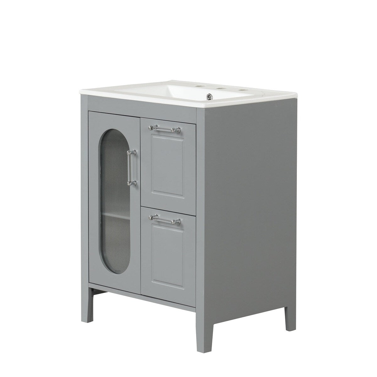 24 in. W x 33 in. H Solid Wood and MDF Bathroom Vanity with Ceramic Sink, Door and Drawers