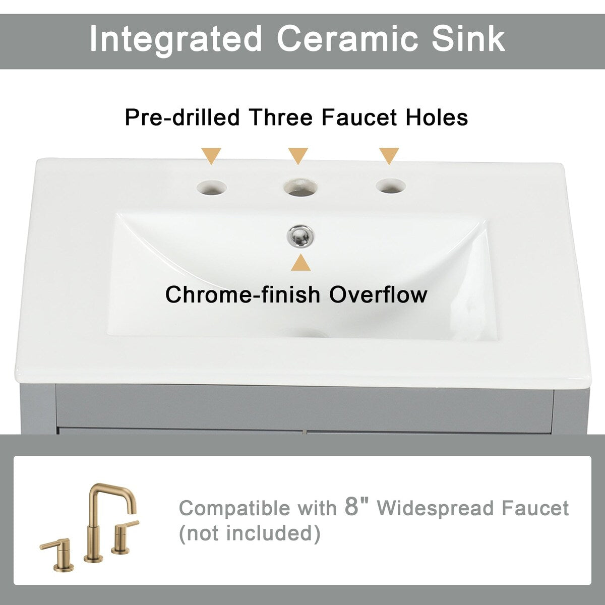 24 in. W x 33 in. H Solid Wood and MDF Bathroom Vanity with Ceramic Sink, Door and Drawers