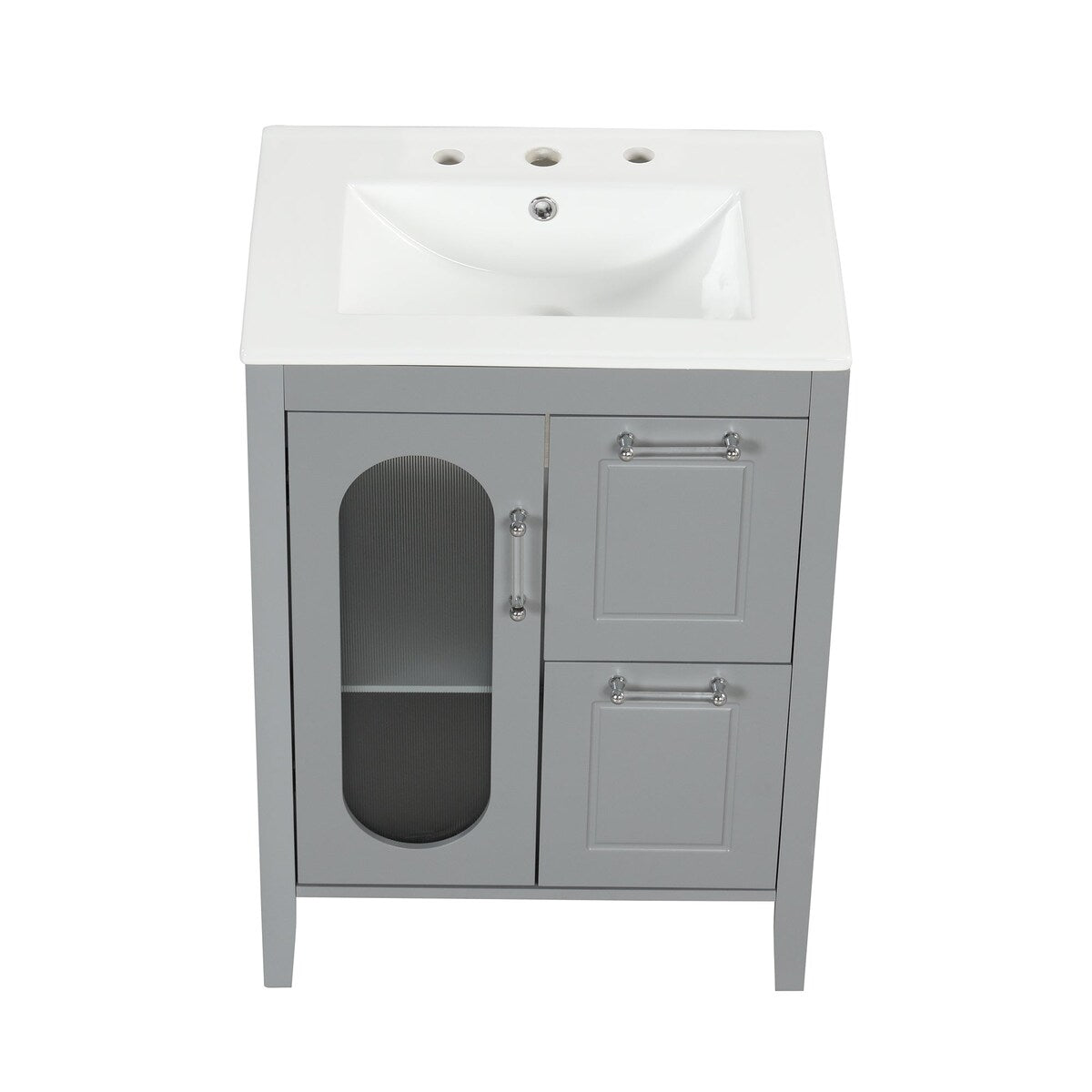24 in. W x 33 in. H Solid Wood and MDF Bathroom Vanity with Ceramic Sink, Door and Drawers