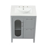 24 in. W x 33 in. H Solid Wood and MDF Bathroom Vanity with Ceramic Sink, Door and Drawers