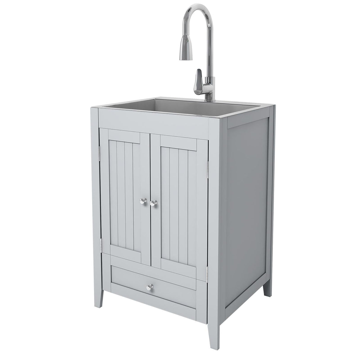 24 inch Laundry Cabinet Utility Sink Vanity, Stainless Steel Sink, Faucet and Cabinet Combo - N/A