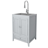 24 inch Laundry Cabinet Utility Sink Vanity, Stainless Steel Sink, Faucet and Cabinet Combo - N/A