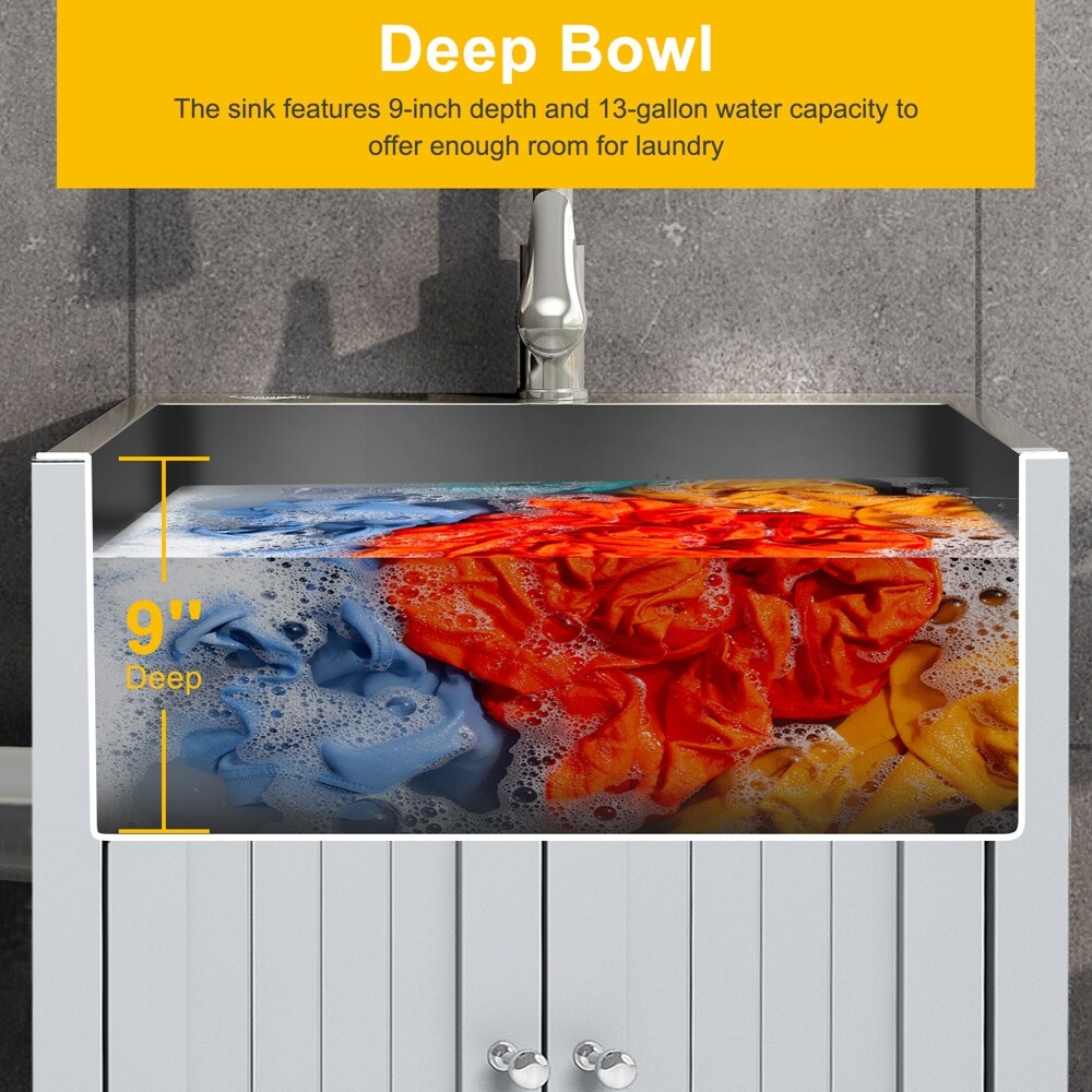 24 inch Laundry Cabinet Utility Sink Vanity, Stainless Steel Sink, Faucet and Cabinet Combo - N/A