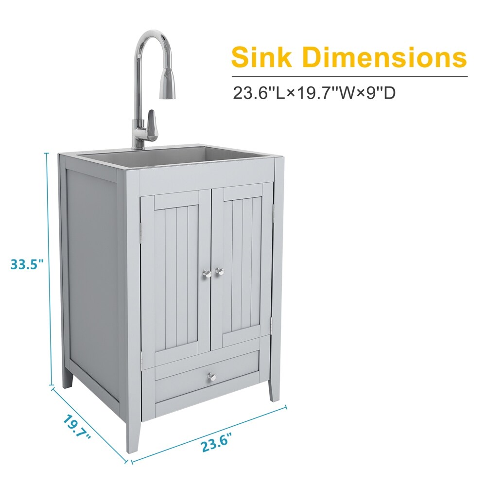 24 inch Laundry Cabinet Utility Sink Vanity, Stainless Steel Sink, Faucet and Cabinet Combo - N/A