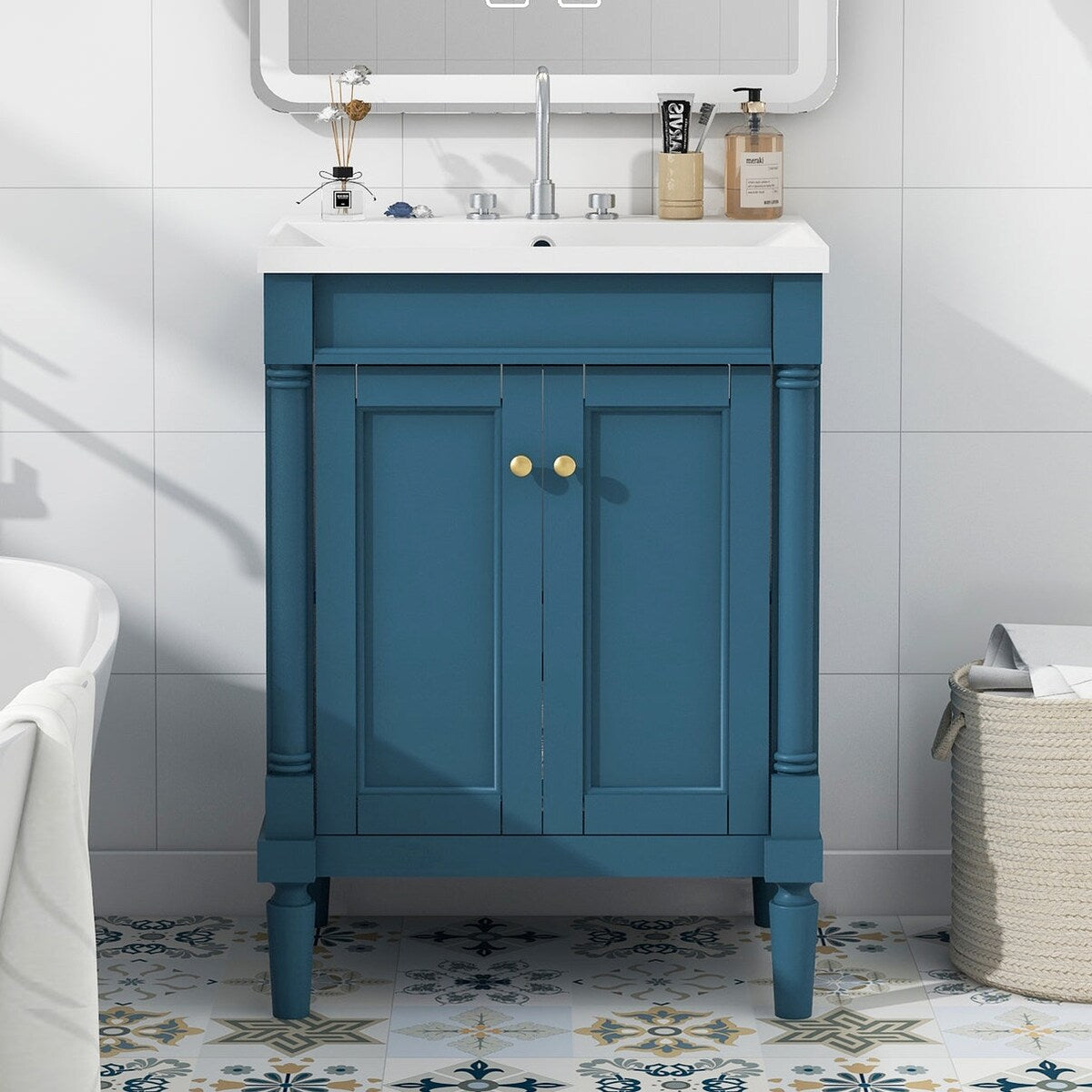 24 inch MDF Freestanding Bathroom Vanity in Blue without Counter Top