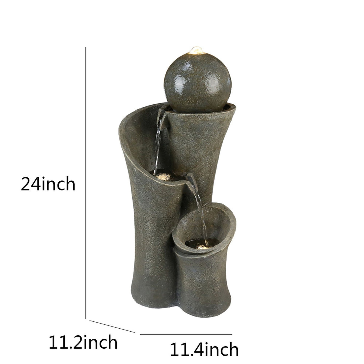 24-inch Outdoor Sphere Water Fountain with Lights, 5-Tier