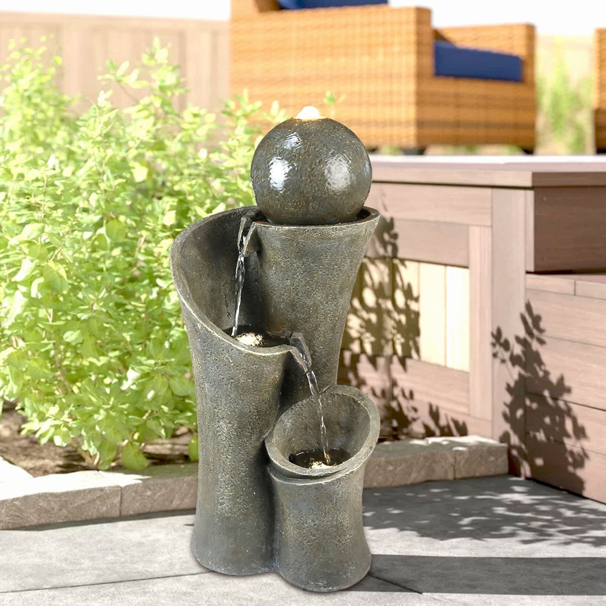 24-inch Outdoor Sphere Water Fountain with Lights, 5-Tier