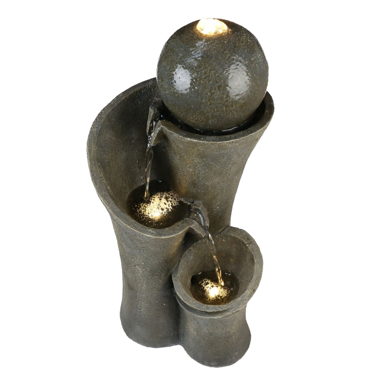 24-inch Outdoor Sphere Water Fountain with Lights, 5-Tier