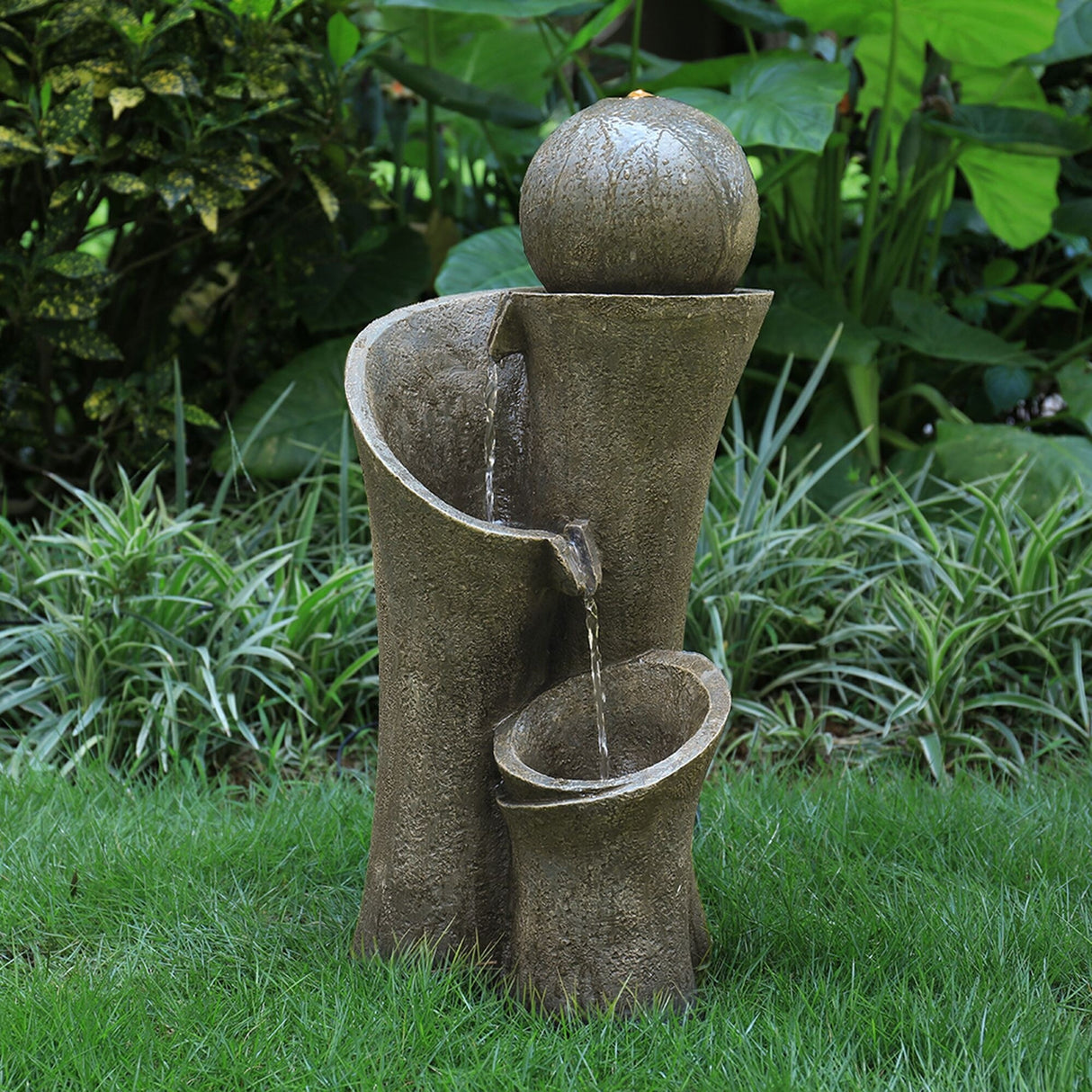 24-inch Outdoor Sphere Water Fountain with Lights, 5-Tier