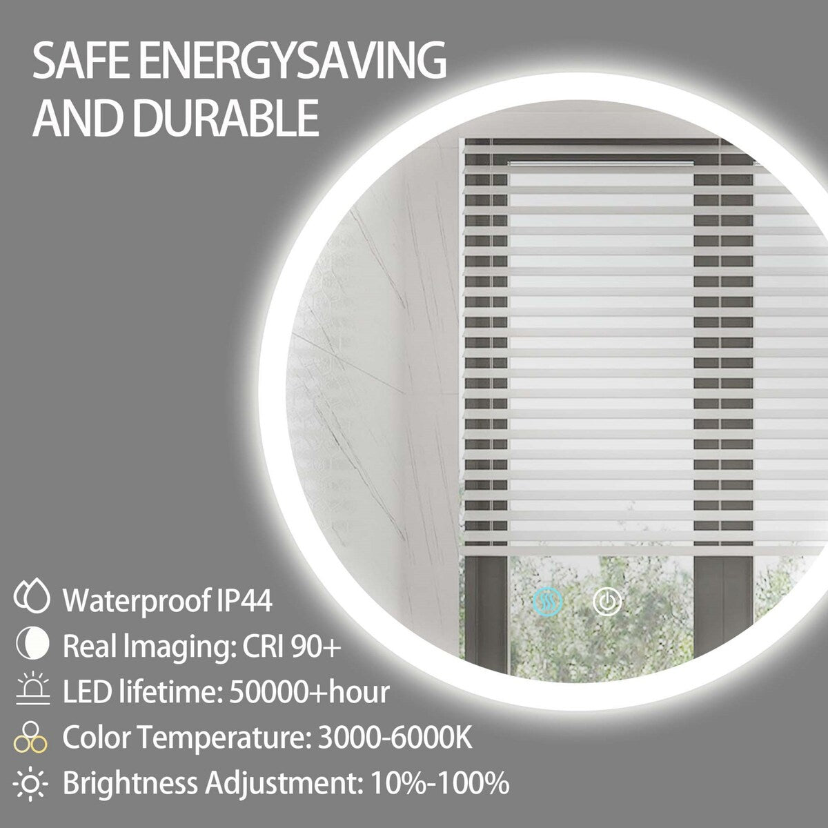24-inch Round Frameless Dimmable LED bathroom Vanity Mirror