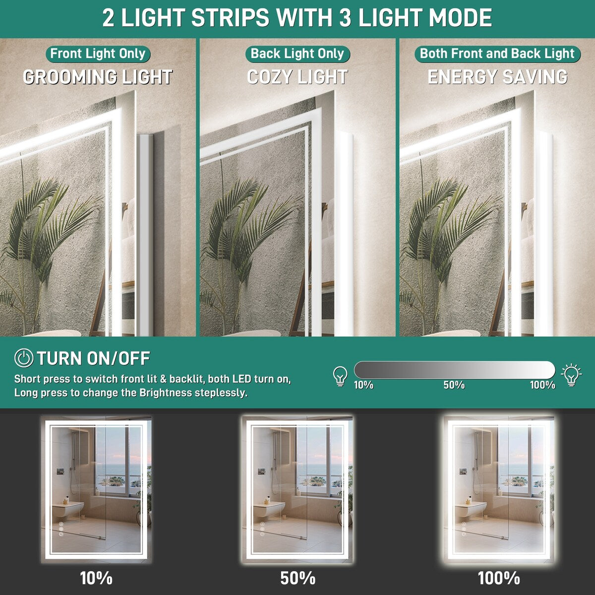 Durx-litecrete Inch Bathroom Vanity Mirror with Dual LED Light Strips