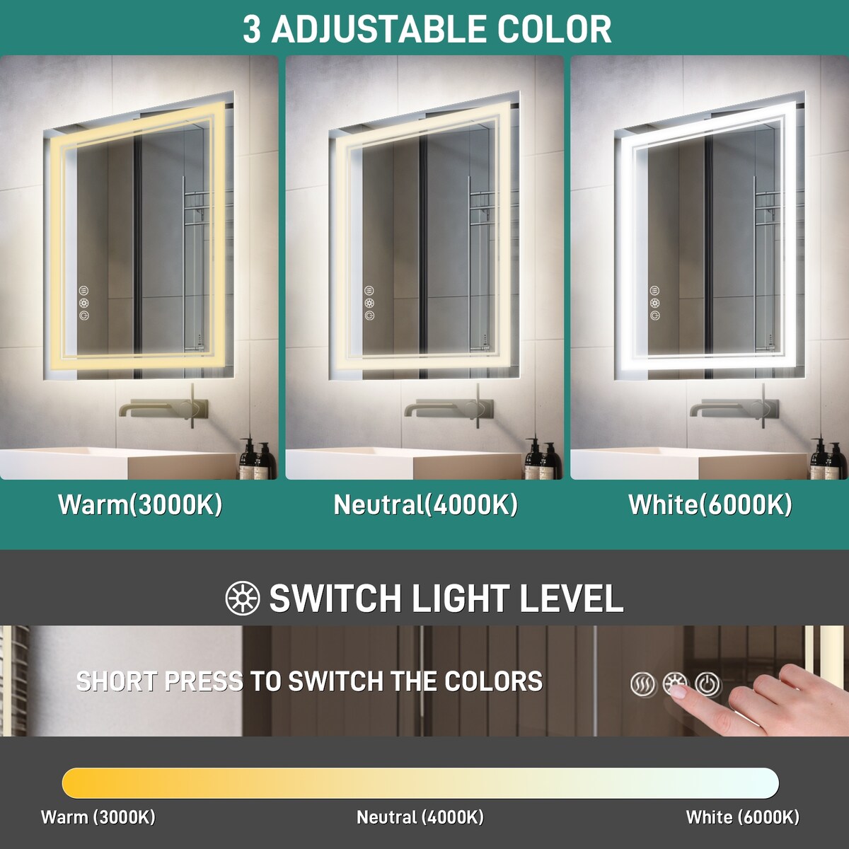 Durx-litecrete Inch Bathroom Vanity Mirror with Dual LED Light Strips