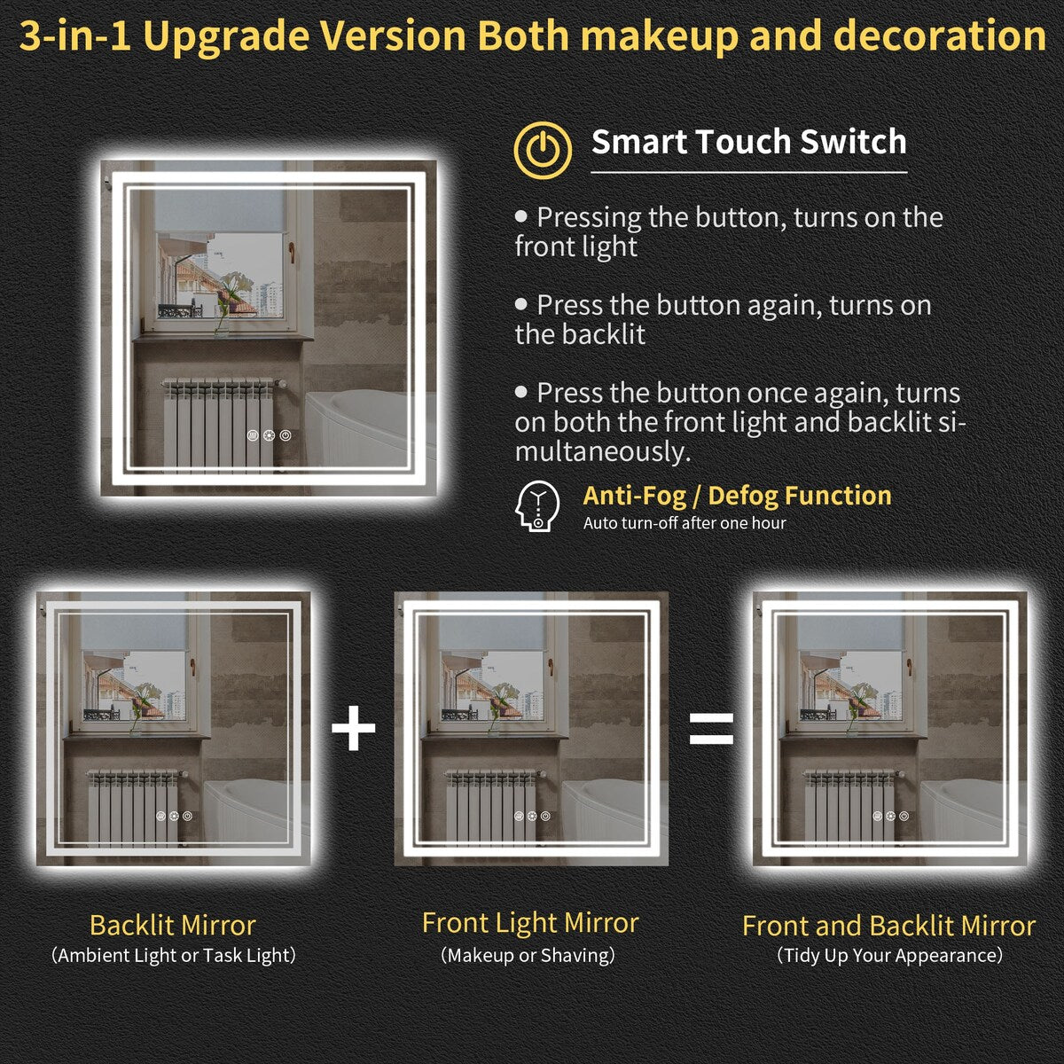 Durx-litecrete Inch Bathroom Vanity Mirror with Dual LED Light Strips