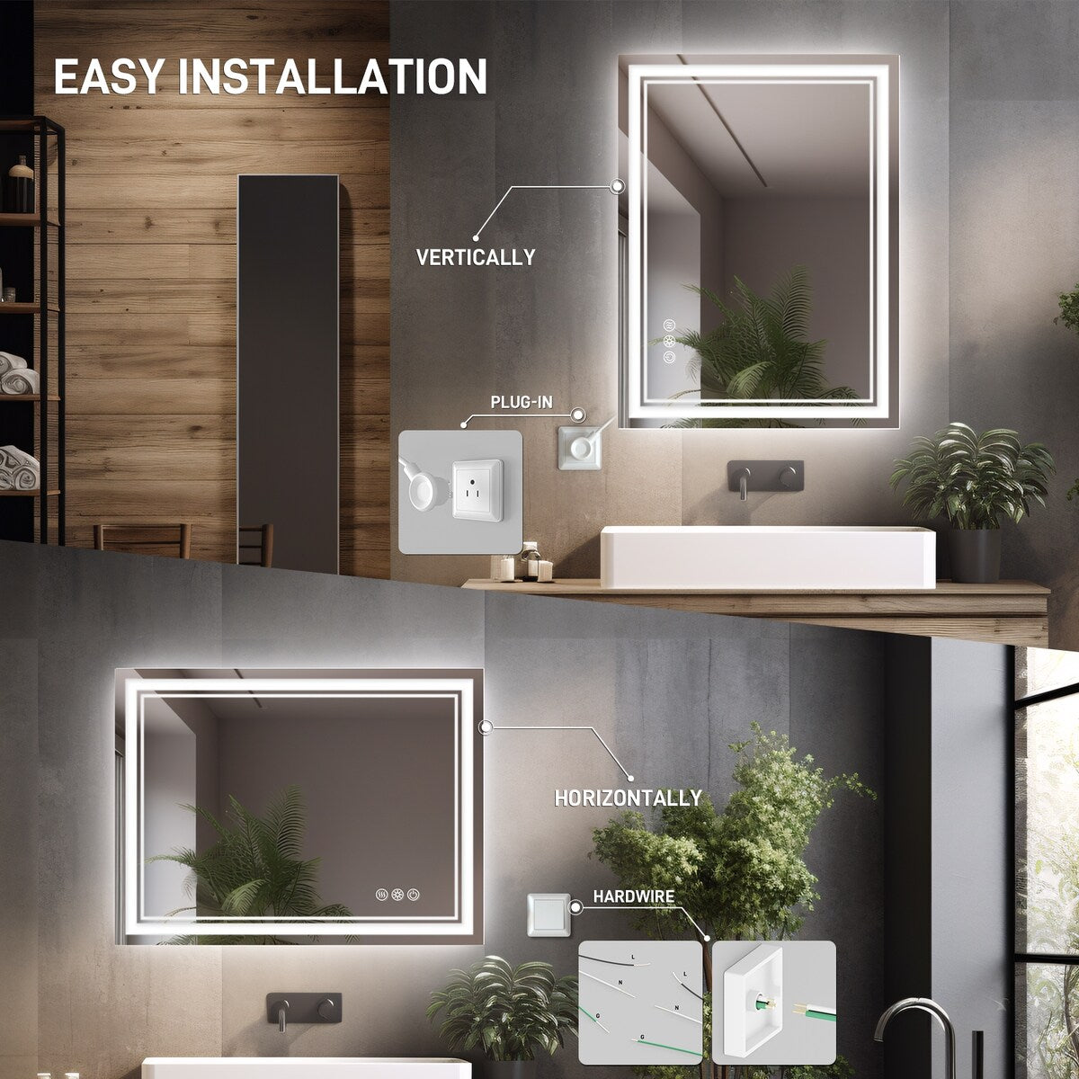 Durx-litecrete Inch Bathroom Vanity Mirror with Dual LED Light Strips