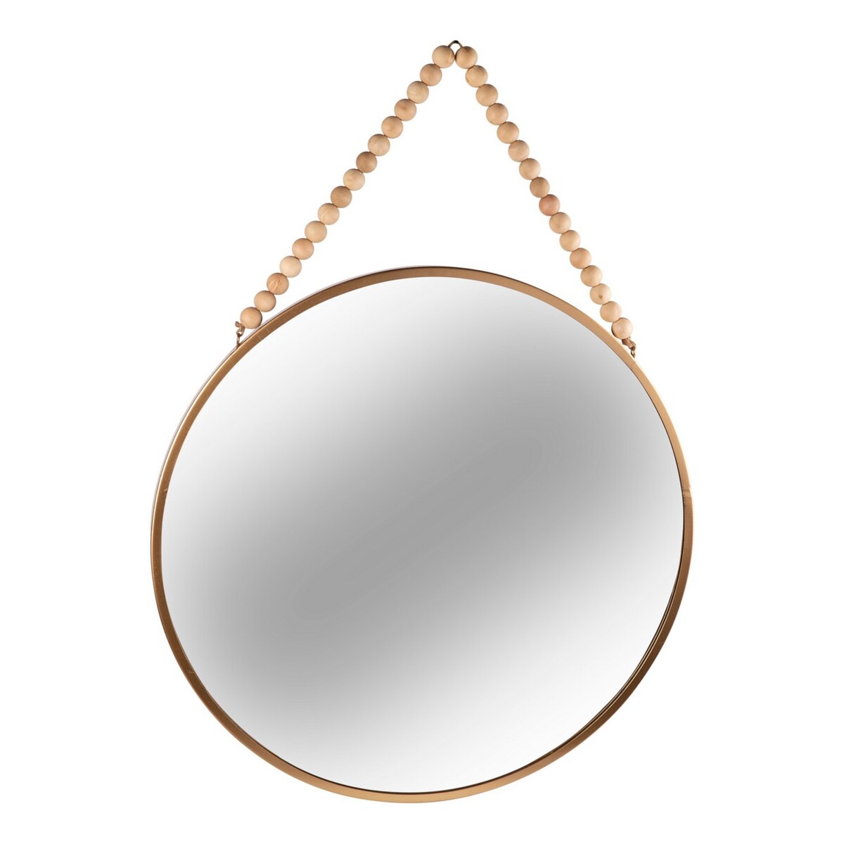 24.25 Inches Round Metal Wall Mirror with Beaded Hanger, Gold